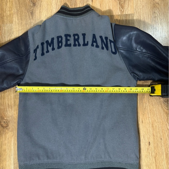 Vintage Timberland Navy and Gray Wool Leather Varsity Jacket - Picture 4 of 4